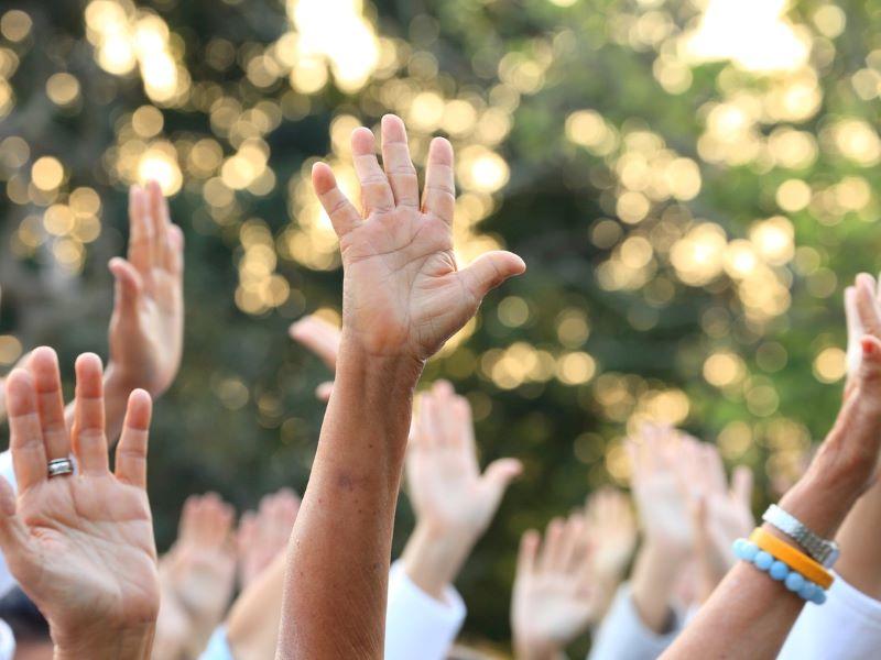 Hands up in the air during a protest